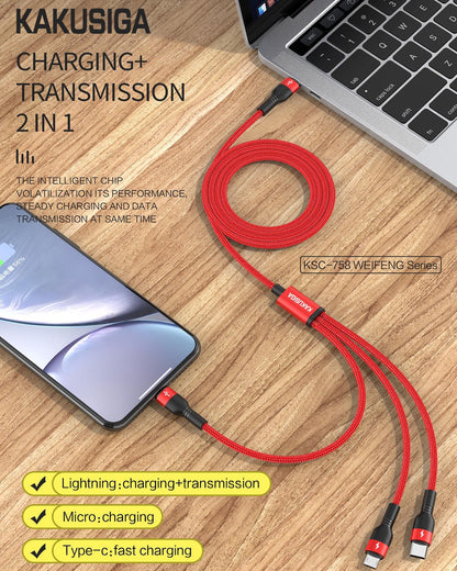 KAKU KSC-758 Weifeng Series 1m 3-in-1 Type-C to Lightning + Type-C + Micro Fast Charging Cable