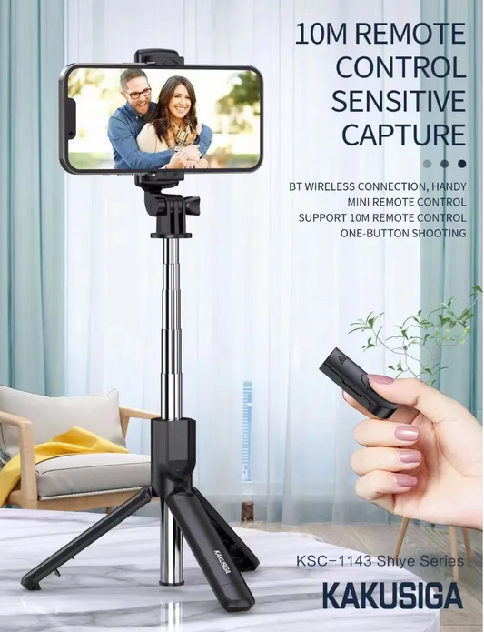 KAKUSIGA KSC-1143 Portable Live Holder Selfie Stick / Bluetooth Shutter / Wide Adjustable / Stable Tripod / 360 Rotation