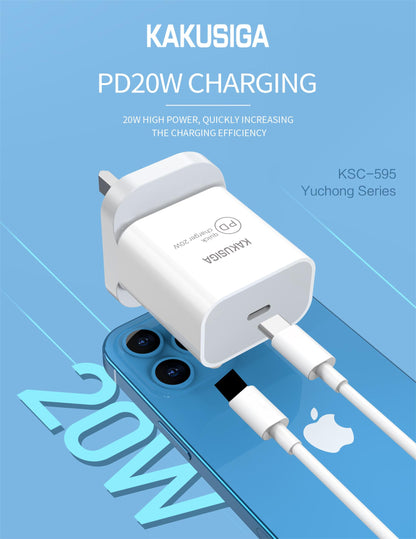 KAKUSIAG KSC-595 Yuchong Series PD20W Fast Charger ABS+PC 5V3A 9V2.22A 12V 1.67A ABS+PC Type-C plug for Android Mobile Phone