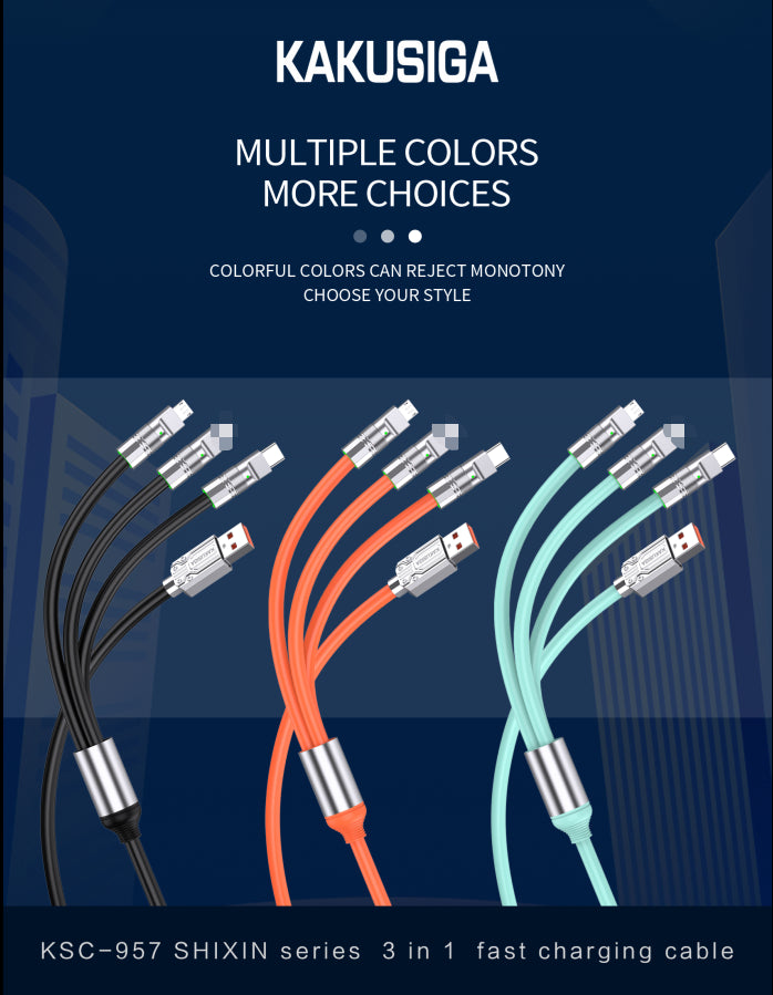 KAKUSIGA KSC-957 SHIXIN Quick Charging 3 in 1 Cable Usb C Wall Cable with Zinc Alloy Shell