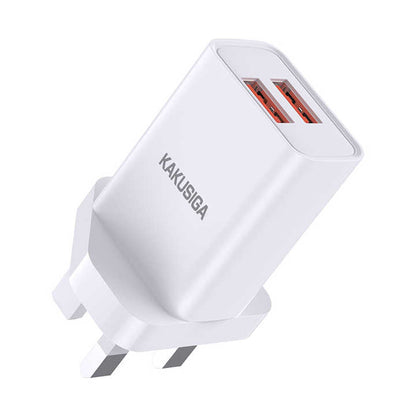 KAKUSIGA KSC-914 GOUQI series Dual port charger (UK) charger 2.4A fast charing dual usb charger adapter for phone type c micro ABS PC dual-port USB wall phone charger