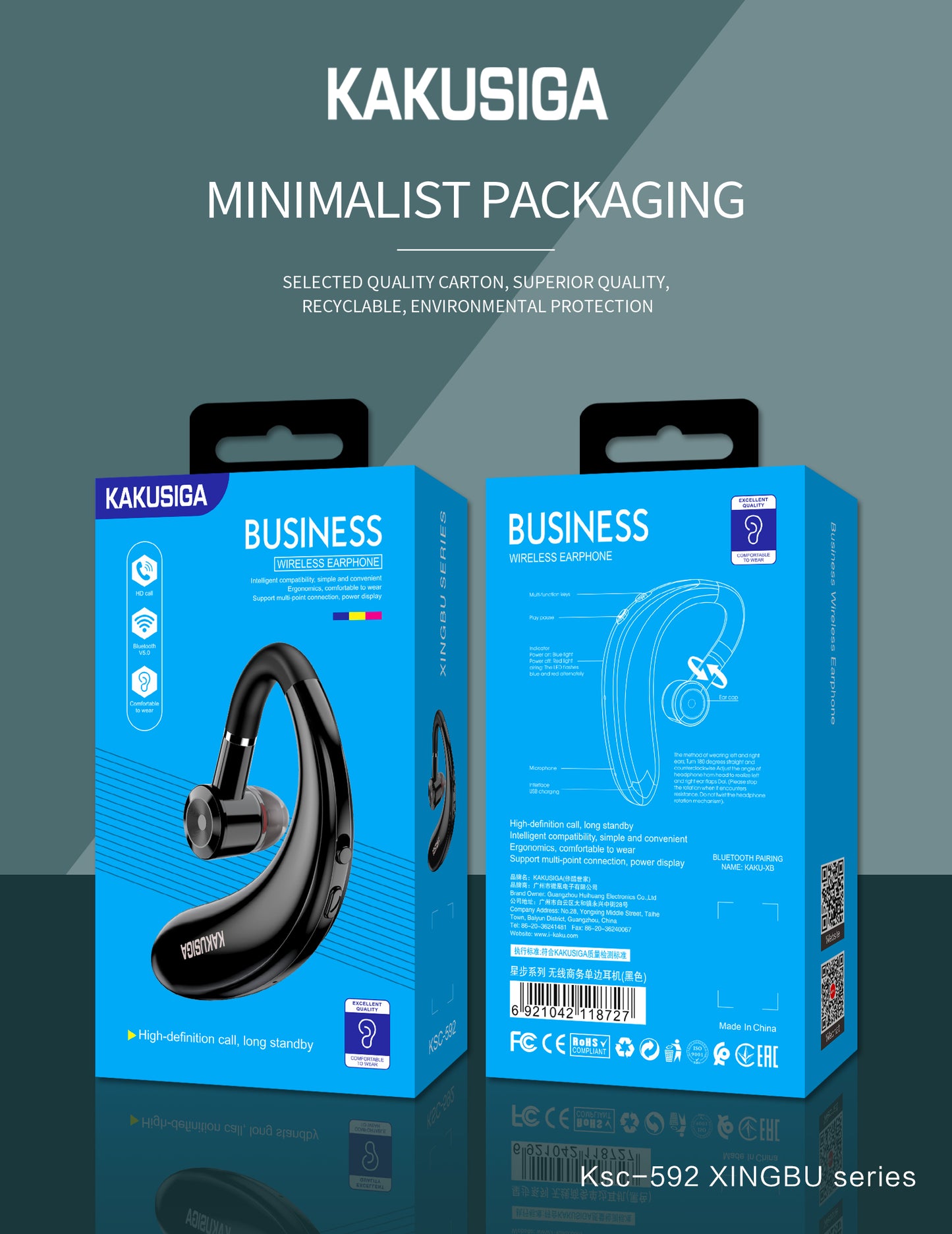 KAKUSIGA KSC-592 XINGBU Series Wireless Business Unilateral Headset (Black)