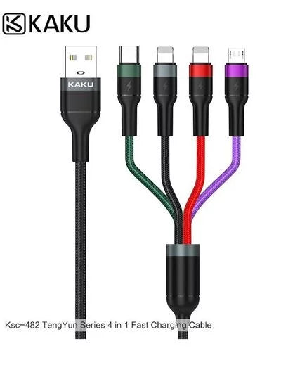 Kaku TengYun Series 4 In 1 Fast Charging Cable Nylon Braided USB with Type C, Micro USB and Lightning Connector